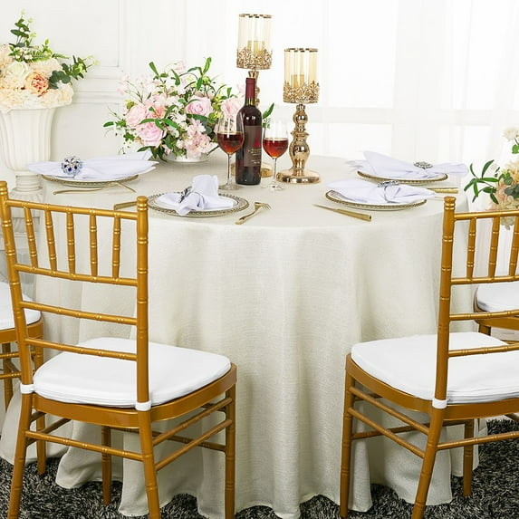 Wedding Linens Inc. 132" Round Paillette Poly Flax / Burlap Sequins Hessian Tablecloths Table Covers for Wedding Party Events Luxury Décor use - Ivory