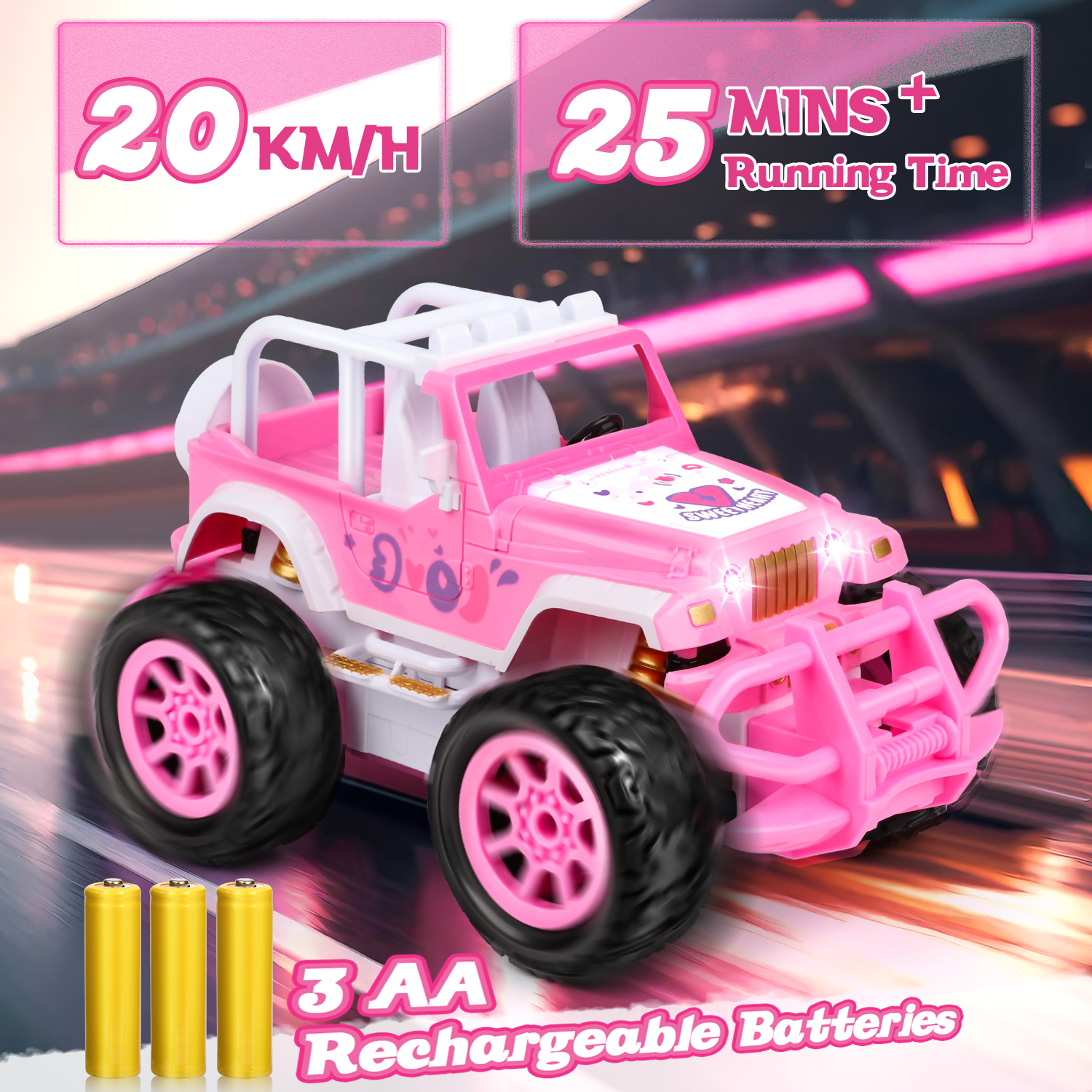 Flooyes Remote Control Car for Girls, Pink RC Car, 2.4Ghz All Terrain Off-Road RC Truck with Rechargeable Battery, Girl Toys Birthday  Gifts for 3 4 5 6 7 8 Years Old Kids
