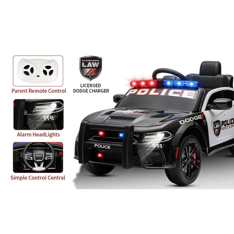 Licensed DODGE 12V Kids Police Car Ride On, Electric Cop Car for