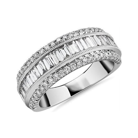Diamond-Capitals 1.00 Ct Baguette Cut Beautiful Moissanite Anniversary Eternity Band for Womens 18K White Gold Size 5.5