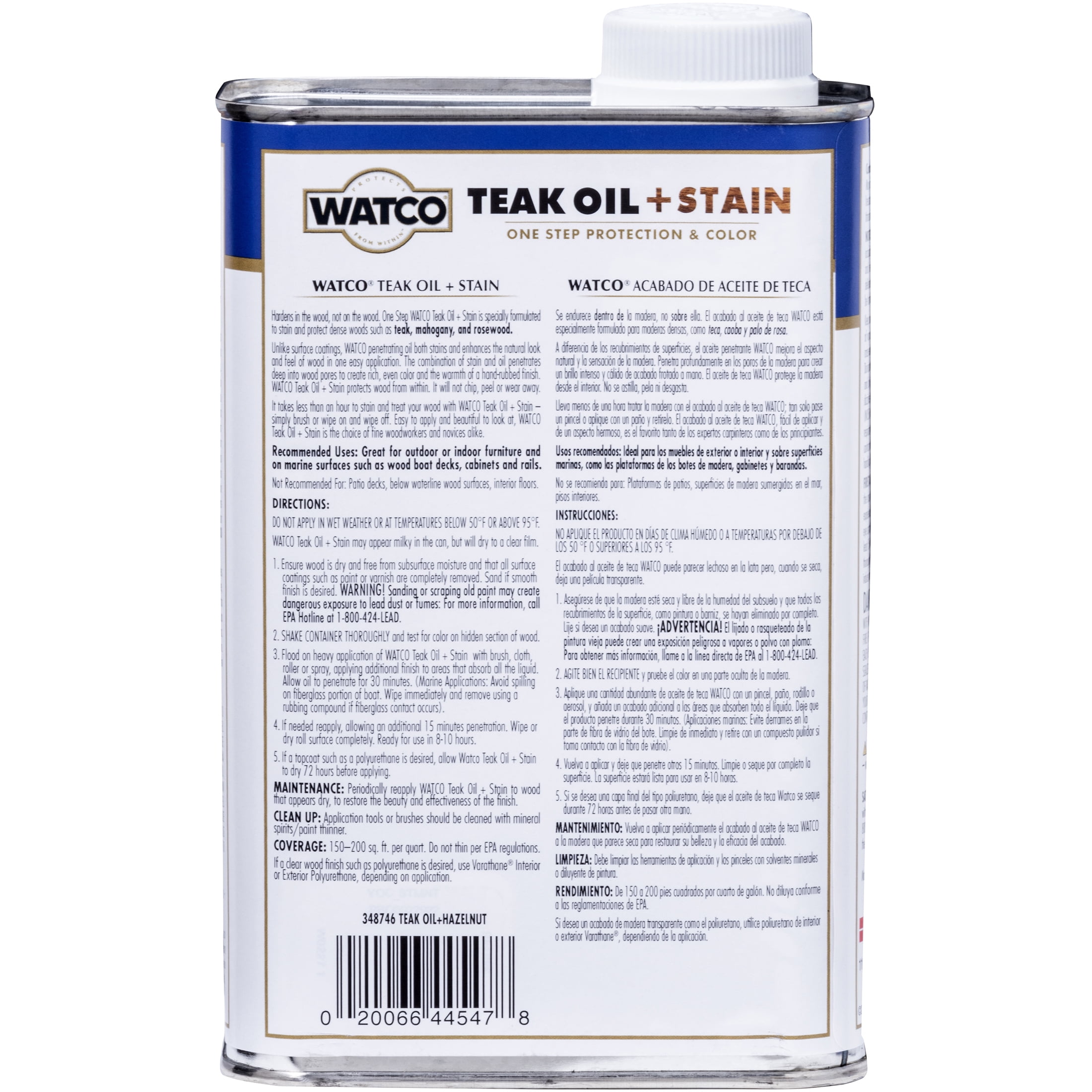 4 Pack, Hazelnut, Watco Teak Oil + Stain - 348746, Quart