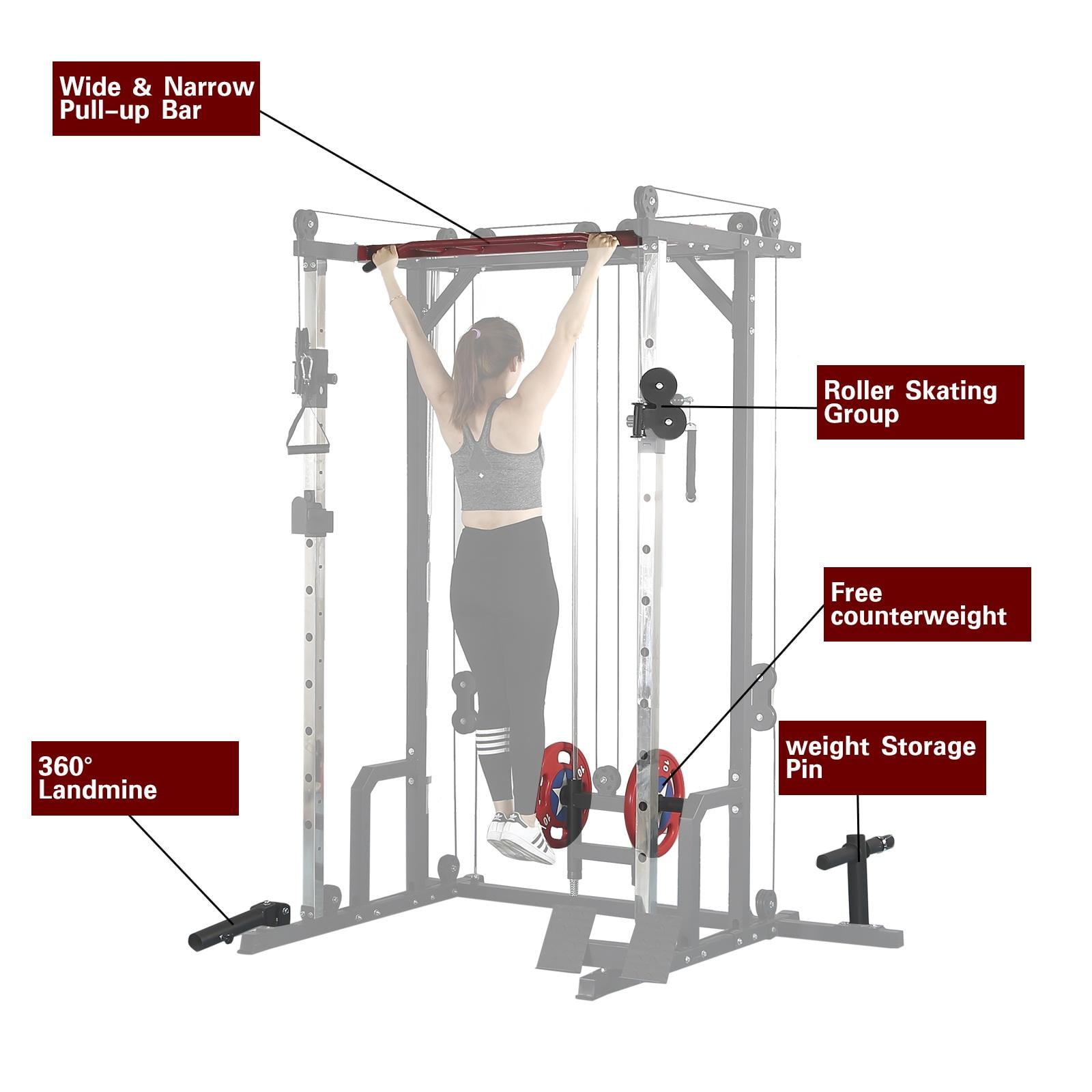 Multi-Function Squat Rack Power Cage, 1400lbs Full Body Training Weight Cage w/LAT PullDown & Cable Crossover System, Professional Home Gym Equipment for Fitness Enthusiast
