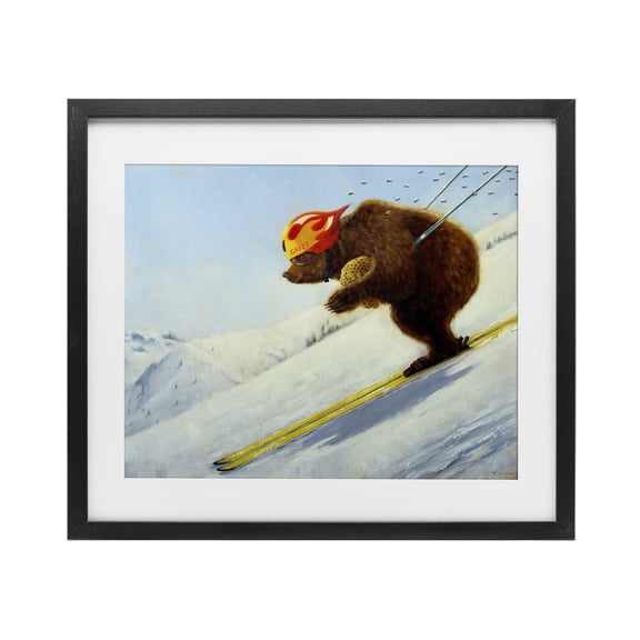 Stupell Industries The Heist Skiing Bear Black Framed Print Under Glass design by Lucia Heffernan, 13 x 16