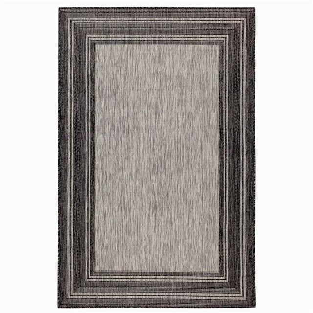 Trans-Ocean Imports CRE69842548 6 ft. 6 in. x 9 ft. 4 in. Liora Manne Carmel Multi Border Indoor & Outdoor Rug Wilton Woven Rectangular Rug - Black