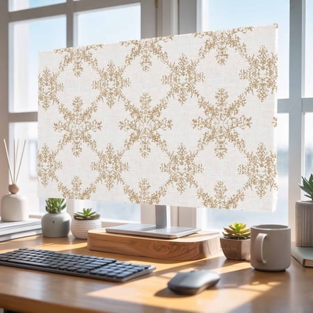 Indoor Elastic TV Cover 75", Vintage Floral TV Display Protector for LCD Desktop TV Hanging TV, Brown Flower Country Bohemian Style Abstract Decorative TV Screen Dust Proof Cover Protection