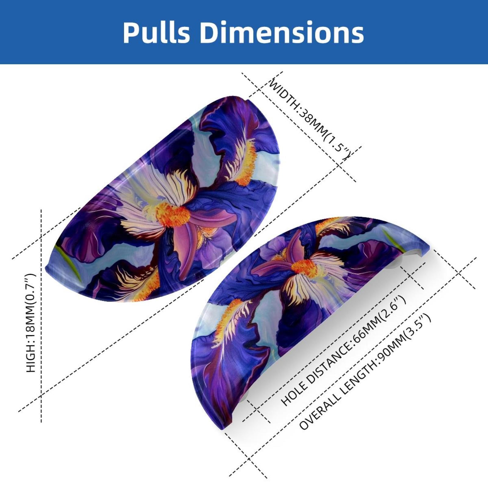 PhooArto 6 Pcs Cup Drawer Pulls, Purple Iris Art Pattern Shell Shape Handles Cabinet Knobs for Dresser Cupboard Closet Wardrobe with Screws