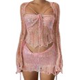 thumbnail image 1 of Suéteres De Punto Sujetador Top Cárdigan Mini Falda Señoras Estilo Y2k Traje De Playa Con Cordones Kuymtek Rosa T L para Mujer, 1 of 7