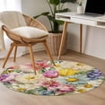 thumbnail image 4 of Round Rugs 3Ft, Spring Floral Round Area Rug Washable Indoor Throw Carpet, Farmhouse Elegant Flowers Vintage Art Small Non Slip Circle Rug for Bedroom Living Room Home Decor Aesthetic, 4 of 8