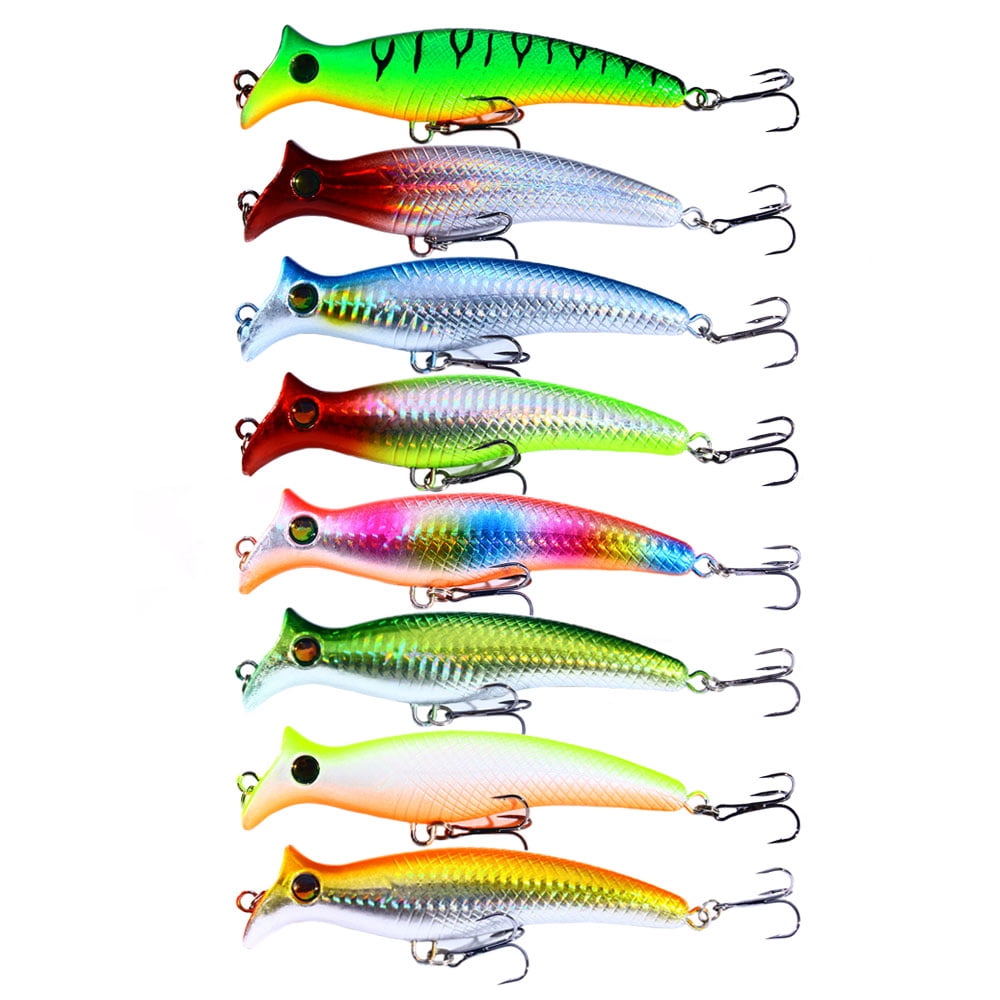 HENGJIA Top Water Popper Fishing Lures Saltwater, Pack of 8 Large Popper Lures Treble Hooks Surf Fishing Lures for ‎Bass, Walleye, Trout, Striped Bass Popper Fishing Plugs Offshore, 4.92in, 5/7oz