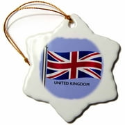 3dRose The Flag of The United Kingdom Multi-color Porcelain Decorative Accent Snowflake Ornament, 3"