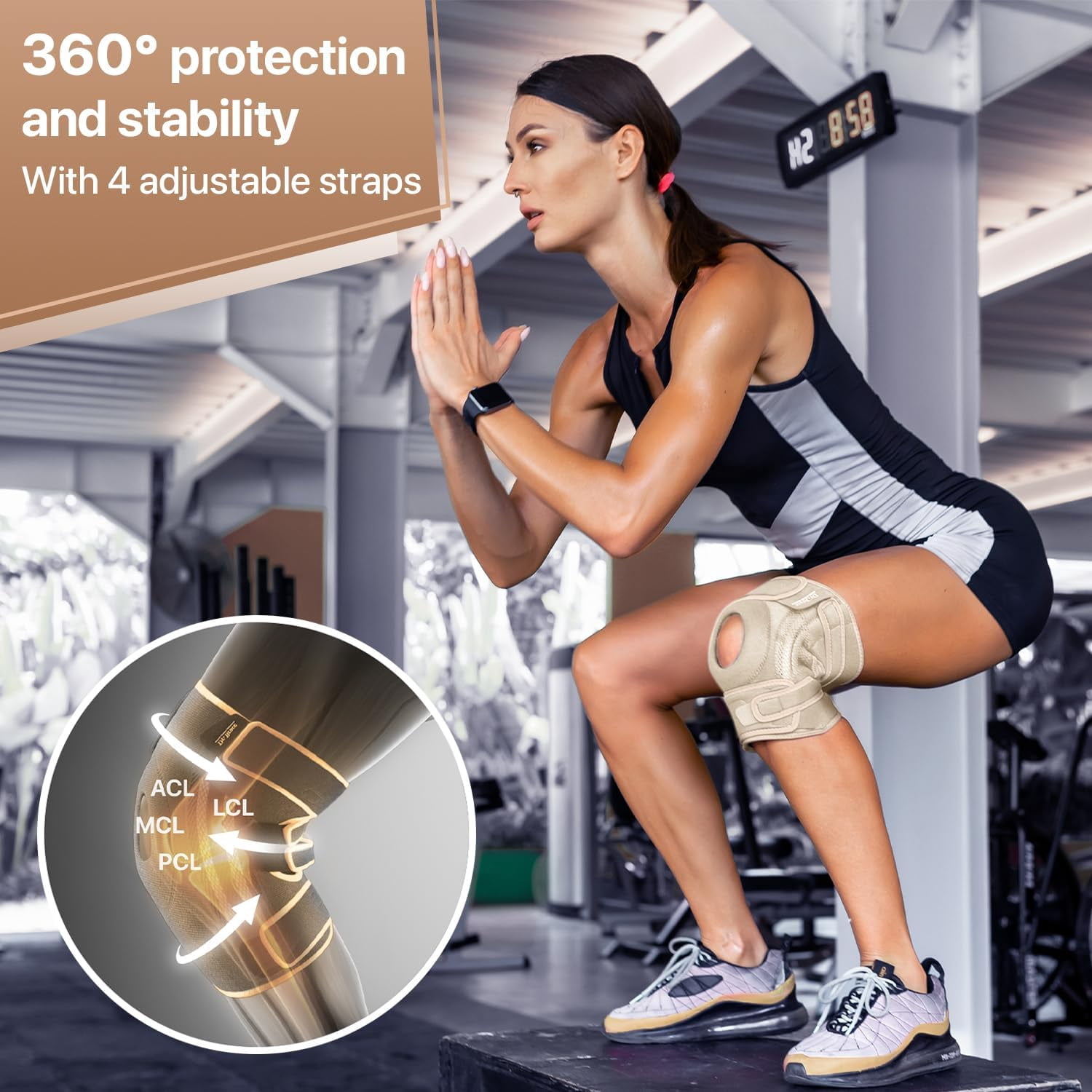 DR. BRACE Compression Knee Brace with Side Stabilizers & Patella Gel Pads, Knee Support for Knee Pain, Running & Sports, Men & Women (Sandstone, Large)