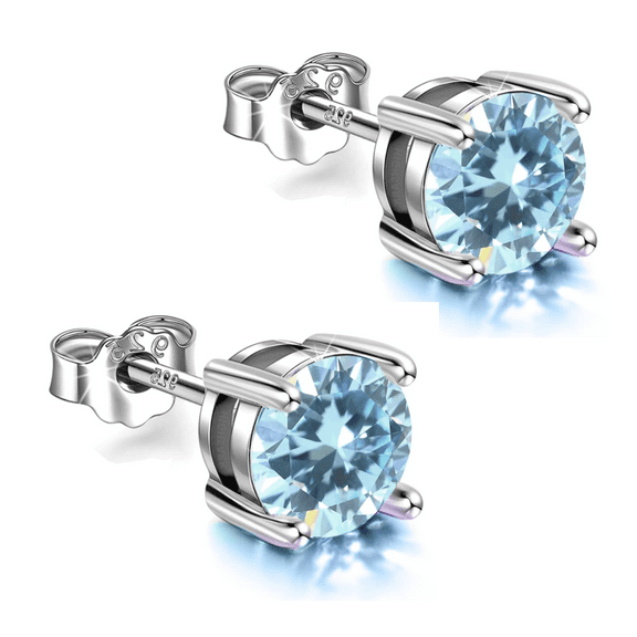 Femme Jam 925 Silver Round Brilliant Cut Natural Blue Topaz Gemstone Unisex Stud Earrings Valentine Gift for Her