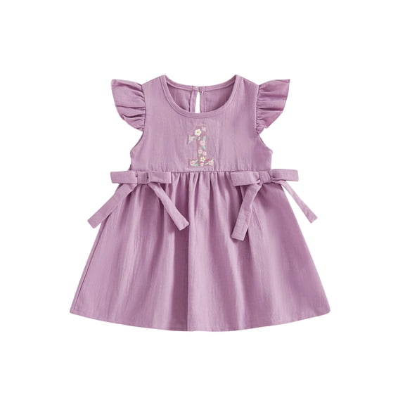 BemeyourBBs Baby Girls Birthday Dress 1 Year Old Birthday Outfit A-line Summer Dress Flying Sleeve Number Embroidery Princess Party Dress