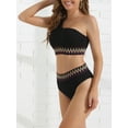 thumbnail image 2 of DARING DIVA Women's 2 Piece Ribbed One Shoulder Color Braided Trim Bikini Set XS Black, 2 of 6