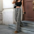thumbnail image 2 of Women Y2k Baggy Wide Leg Mid Rise Leopard Boyfriend Denim Pants Patchwork Cowgirl Trouser Pocket Leopard Print S, 2 of 7