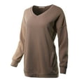 thumbnail image 2 of A2Y Women's Relaxed Fit Long Sleeve V-Neck Side Pocket Sweatshirt Mocha M, 2 of 6