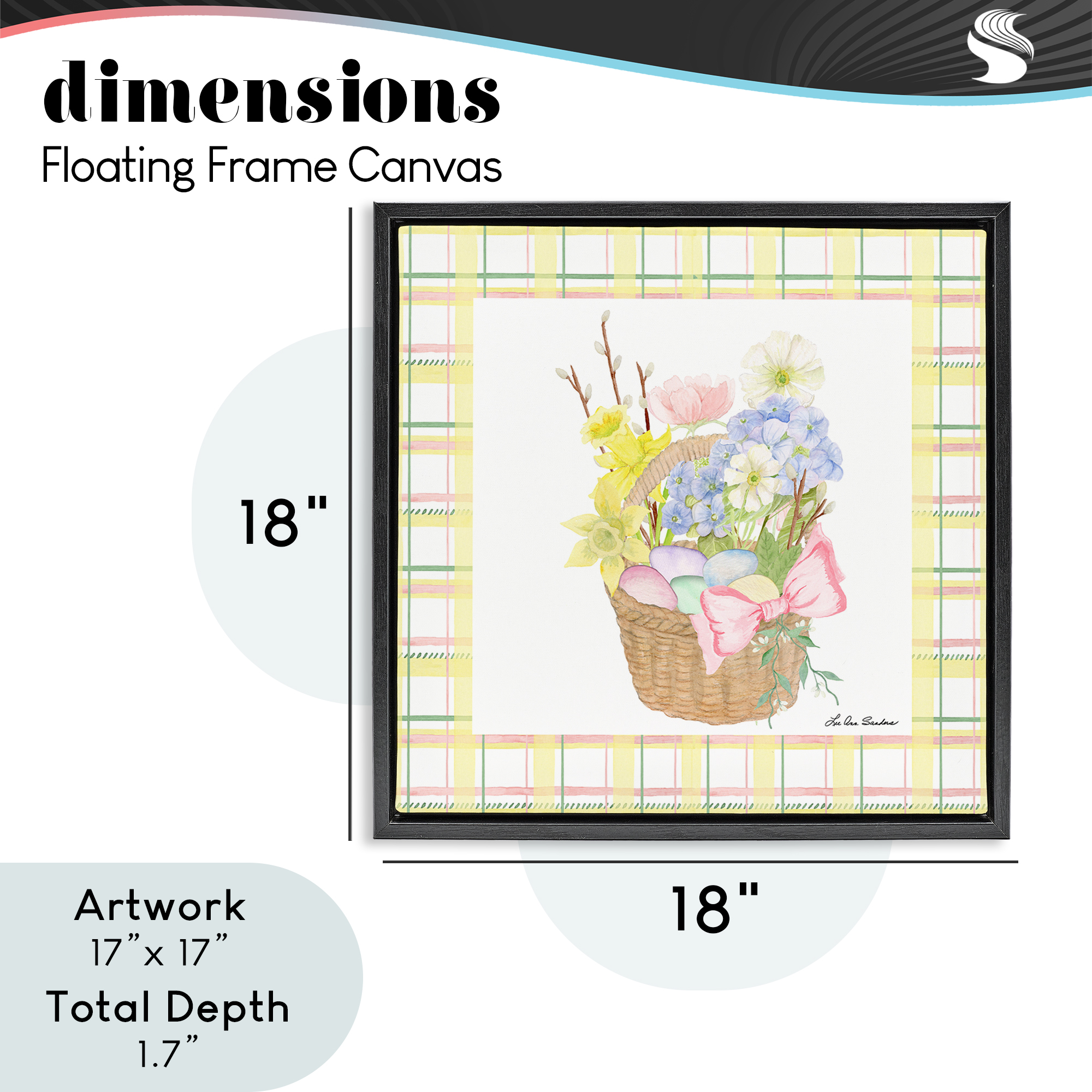 Spring Basket on Plaid Black Framed Floater Canvas Wall Art, design by Lee Ann Sanders