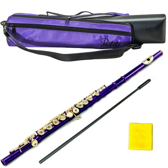 PAITITI Purple Plated Gold Key Open Hole C Flute, Quality Sound with Lightweight Case, Case Cover and More
