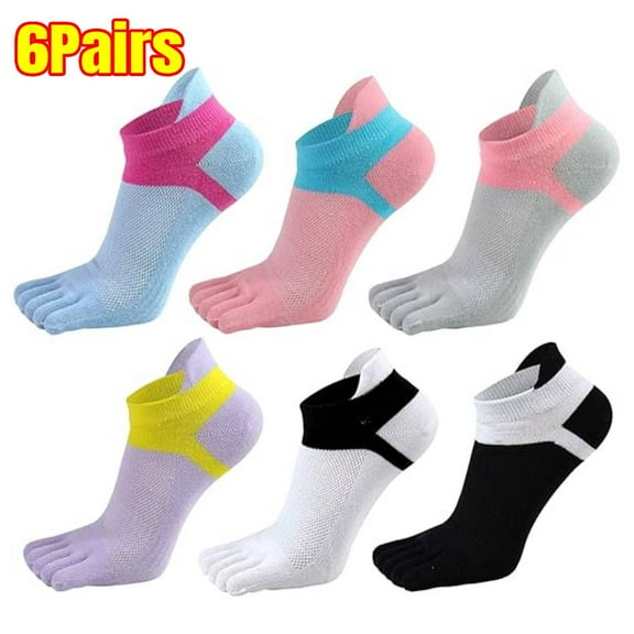 Women Toe Socks 5 Finger Cotton Wicking Athletic 6 Pack