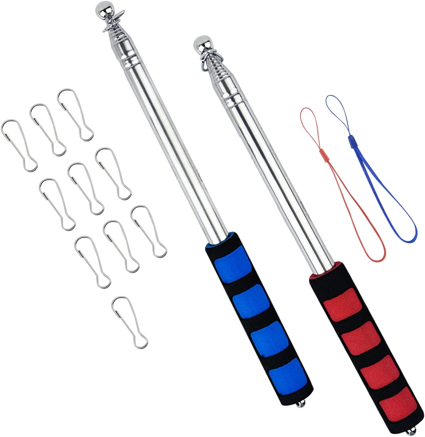 Lot De 2 Mâts Drapeau Télescopiques 2m - Inox Et éponge, Portable, Pour Guides, Enseignants, événements - 6