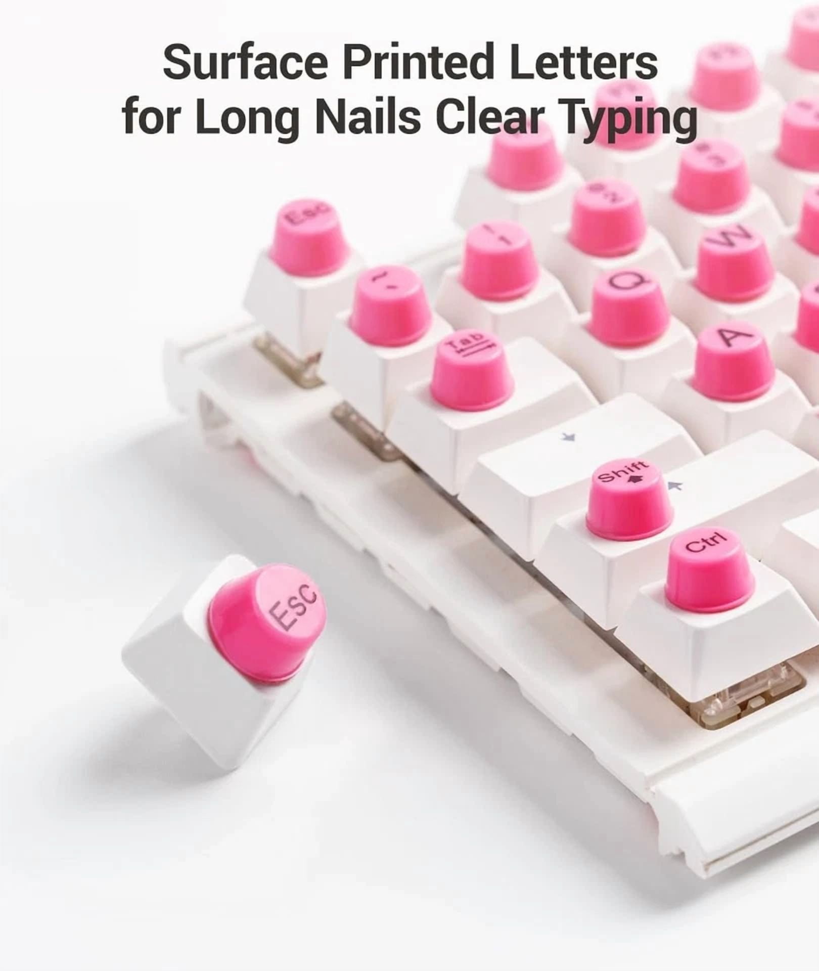 BUTTERFLY- Keyboard Sticker For Long Nails With Letters: Bubbles 64Pcs, Pink