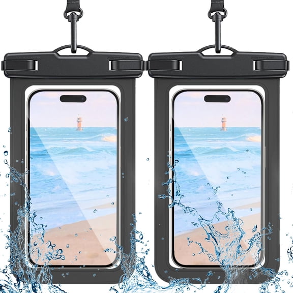2 Pack Waterproof Phone Pouch with Adjustable Lanyard for iPhone 17 16 15 14 13 12 Pro Max, Samsung Galaxy S25/S24 up to 7.5", IPX8 Cellphone Water Proof Phone Case Dry Bags Black/Green
