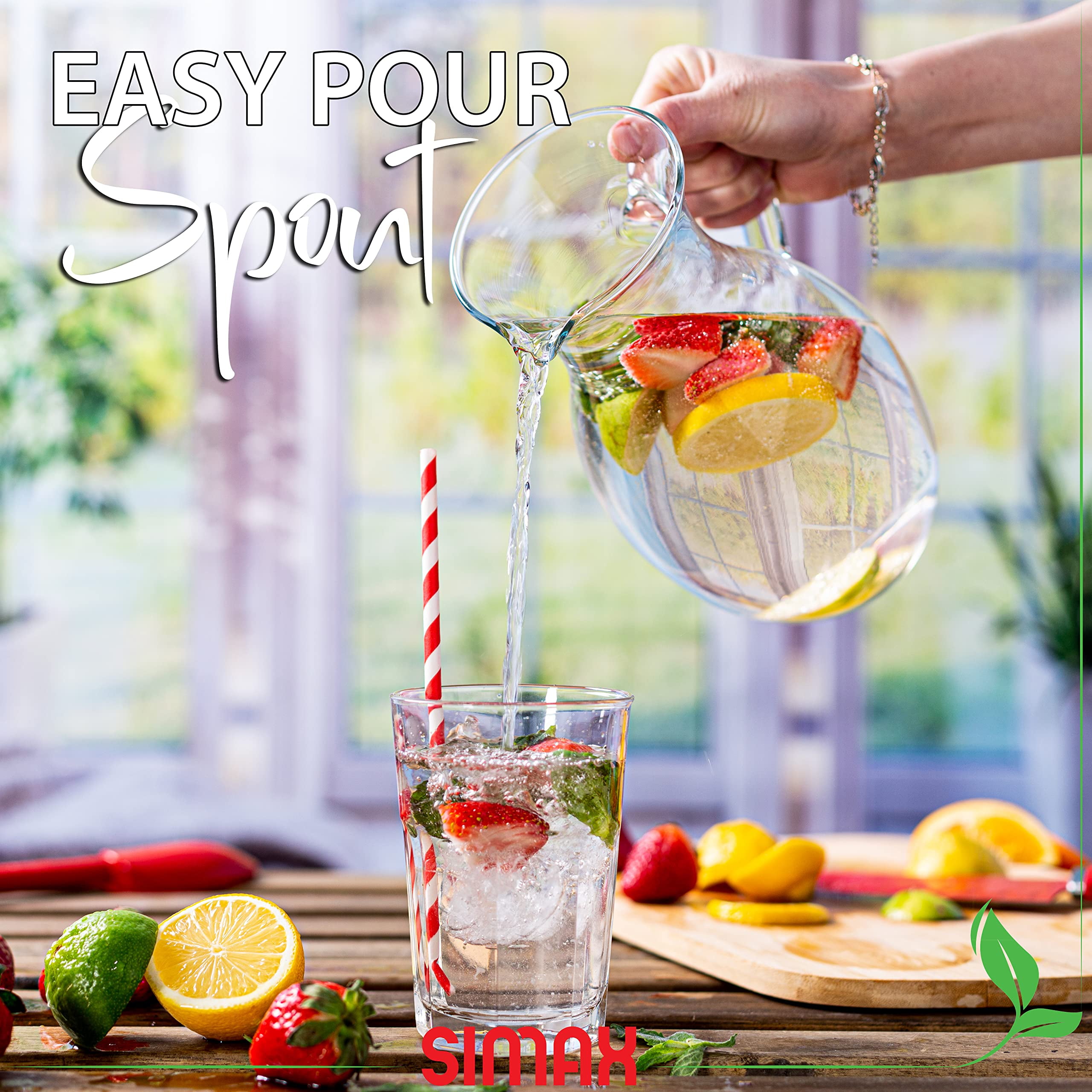 Simax Glassware Clear Glass Pitcher | 1.5 Quart. Borosilicate Glass, Microwave and Dishwasher Safe