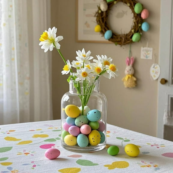 Easter Decorations Indoor Vase Filler: 100 Pcs 9 Colors Artificial Spring Decorations for Home Garland Party Centerpiece Table Decor - Mini Pastel Speckled Foam Easter Eggs Craft Easter Basket Filler