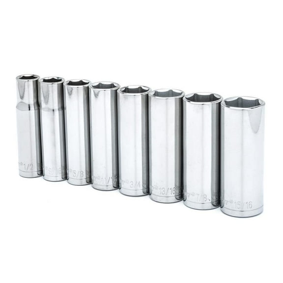 Crescent Assorted Sizes x 1/2 in. drive SAE 6 Point Deep Well Socket Set 8 pc.
