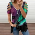 thumbnail image 2 of Alaskan Aurora Aurora Borealis Northern Lights Womens Summer V Neck Zipper Top Short Sleeve T Shirt Off Shoulder Top Casual Classy Loose Shirts, 2 of 7