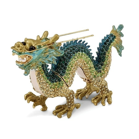 Bejeweled Trinket Box - Bejeweled Pewter Enamel Chi Dragon Trinket Box