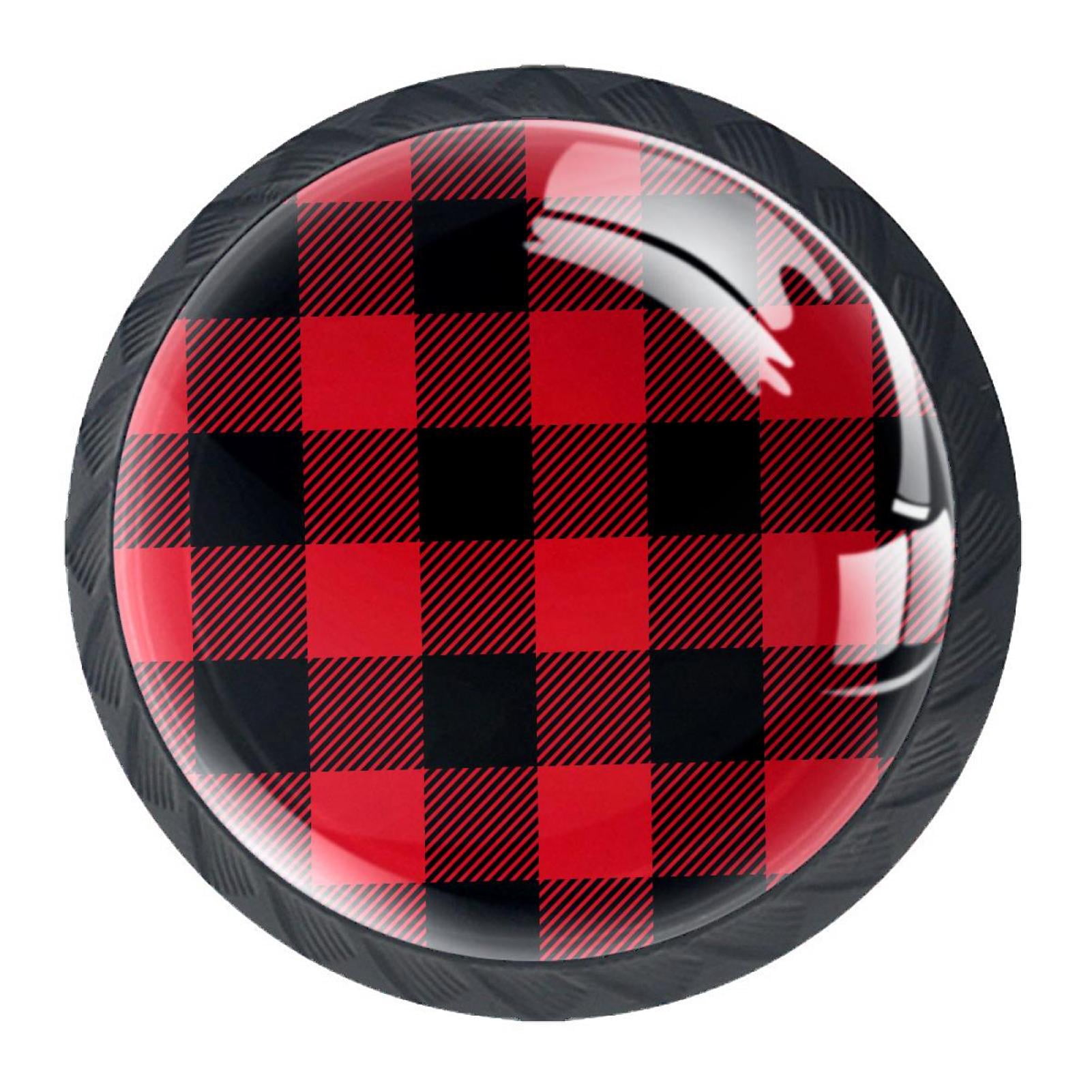4 Pcs Red Black Plaid Knobs for Kitchen Cabinet Cupboard Dresser Bookcase Drawer Pulls Handles Round Home Decor