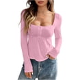 thumbnail image 2 of Pink T Shirts for Women Daily Solid Shirt Sexy Top Long Sleeve U Neck Blouse, 2 of 6