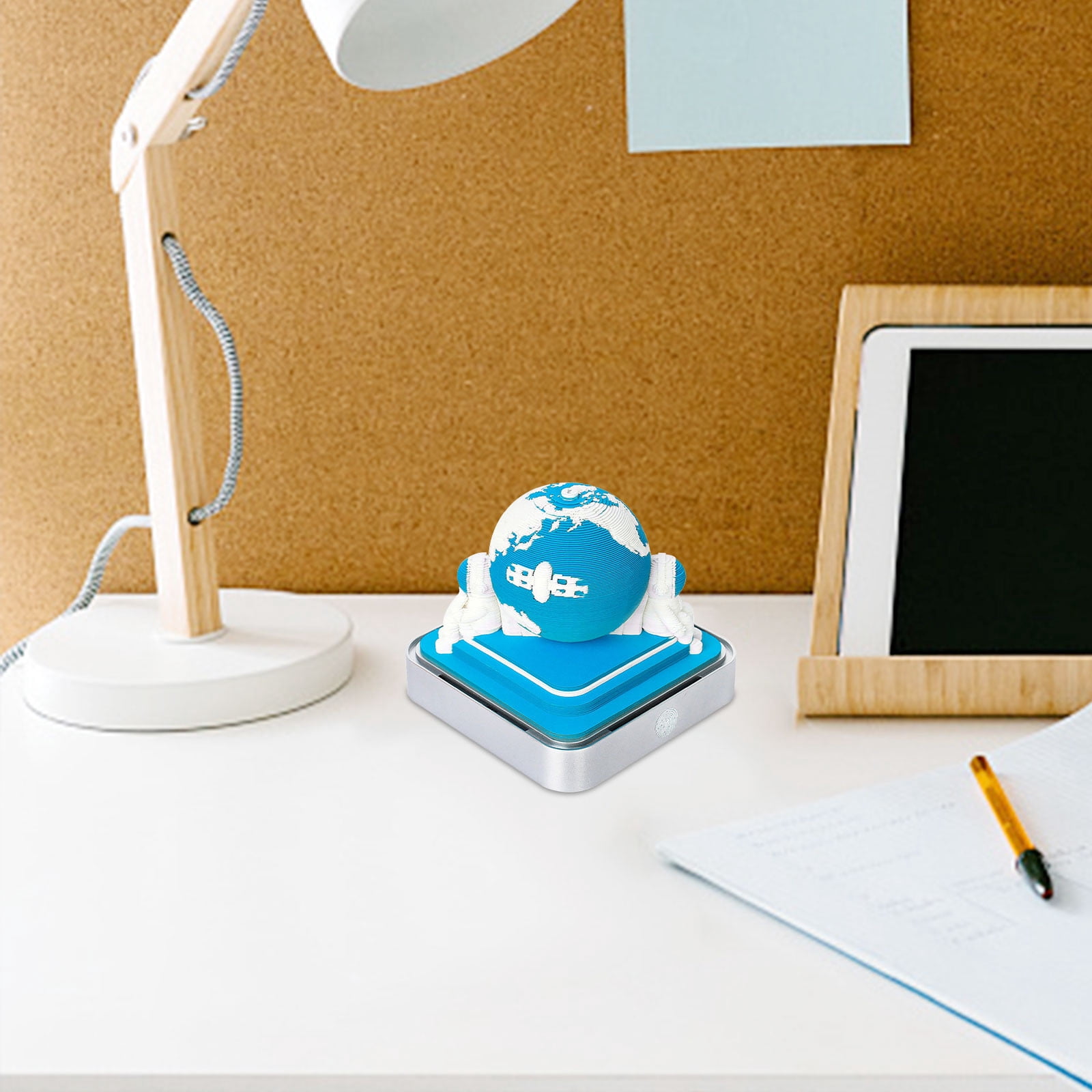 3D Calendar 2026,Desk Time Piece Calendar With LED Lights,Creative 3D Memo Pad Calendar, Desk Calendar DIY Paper Carving Art Calendar Sculpture,Sticky Note Desktop Decoration Gift-Blue Earth