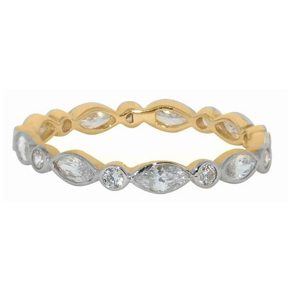 Precious Stars RS16-7 14K Two Tone Gold Antique-Style Cubic Zirconia Eternity Band - Size 7