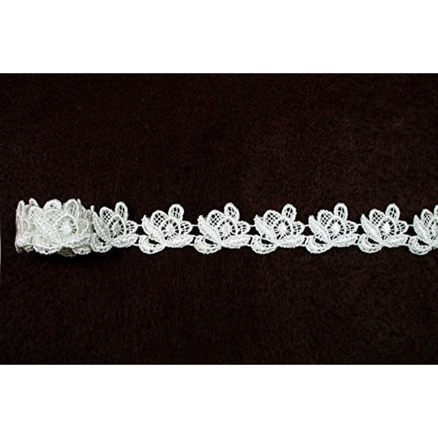 7/8 Inches Wide Ivory or White Floral Venice Lace Trim Guipure Trimming (Sold By 2 Yards) (Ivory)