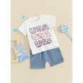 thumbnail image 6 of 4th of July Toddler Boys Outfits Letter Print Short Sleeve T-Shirts Tops and Elastic Waist Shorts 2Pcs Clothes Set, 6 of 10