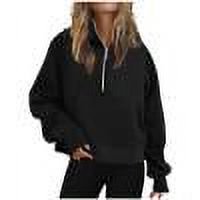 2024 Womens Oversized Cropped Hoodies Half Zip Up Sweatshirts with Pockets Plus Size Hooded Pullover 2024 Fall Y2K Clothes
