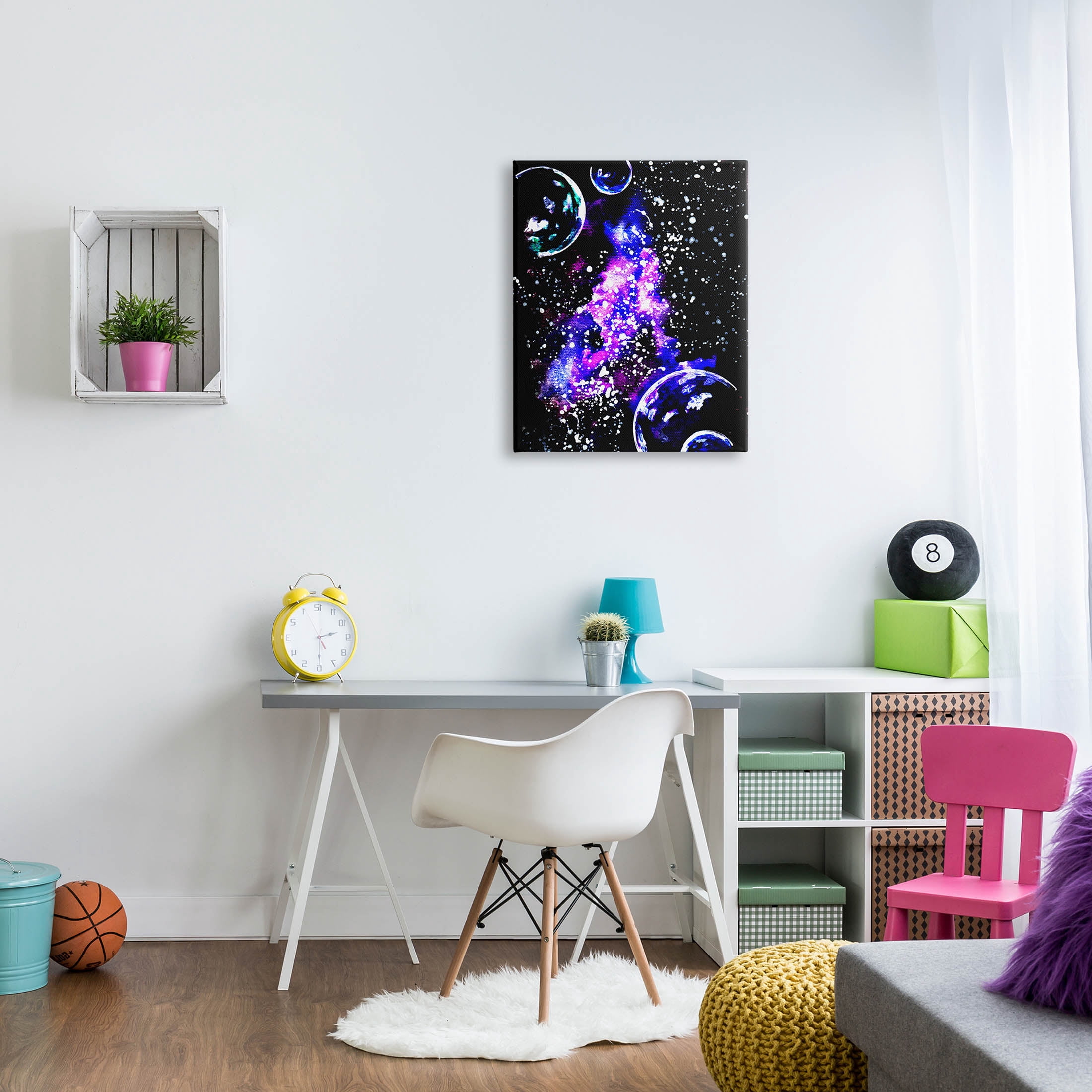 Bold Purple Galaxy Nebula Art for Kids Painting Gallery Wrapped Canvas Print Wall Art