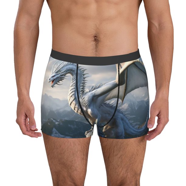 Balery Mountain White Dragon Calzoncillos bóxer para hombre, ropa interior de algodón suave y transpirable con cinturilla de nailon-Medium