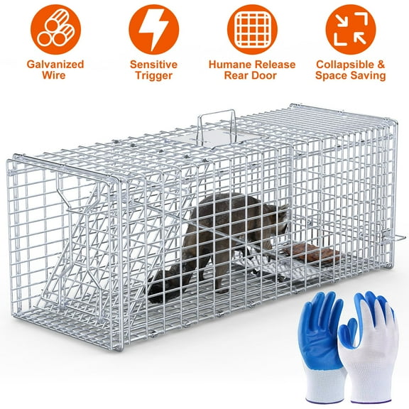 Imountek 37x14x15in Humane Animal Trap Cage, Galvanized Iron Live Animal Trap Cage Catch & Release for Raccoons Foxes Cats Squirrels