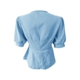 thumbnail image 4 of Mifsaly Womens Peplum Tops V Neck Puff Sleeve Button Down Shirts Ruffle Hem Fitted Waist Summer Casual Elegant Tunic Top Light Blue,XL, 4 of 7