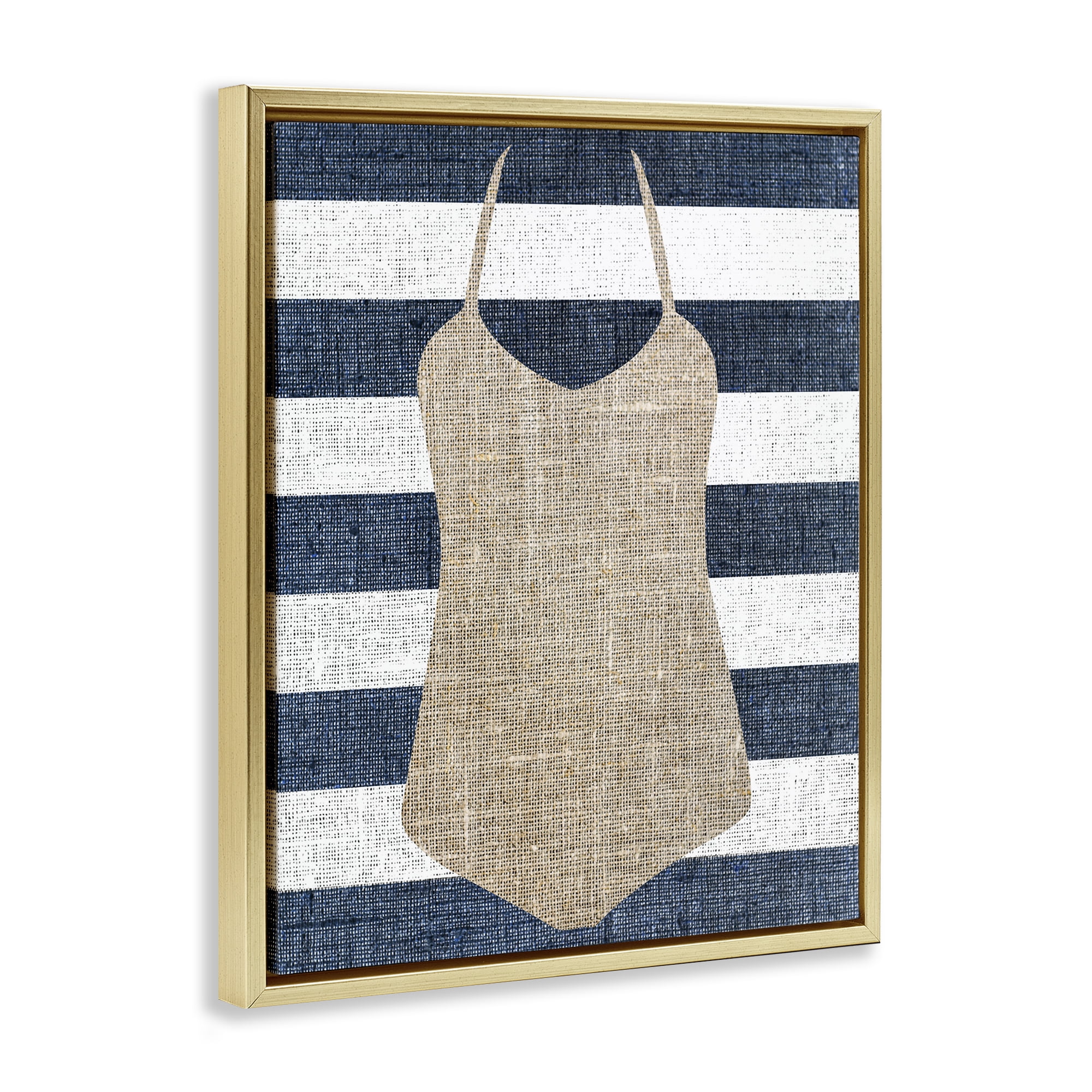 Stupell Industries Swimsuit on Stripes Beauty & Fashion Painting Gold Floater Framed Canvas Art Print Wall Art, 25 x 31