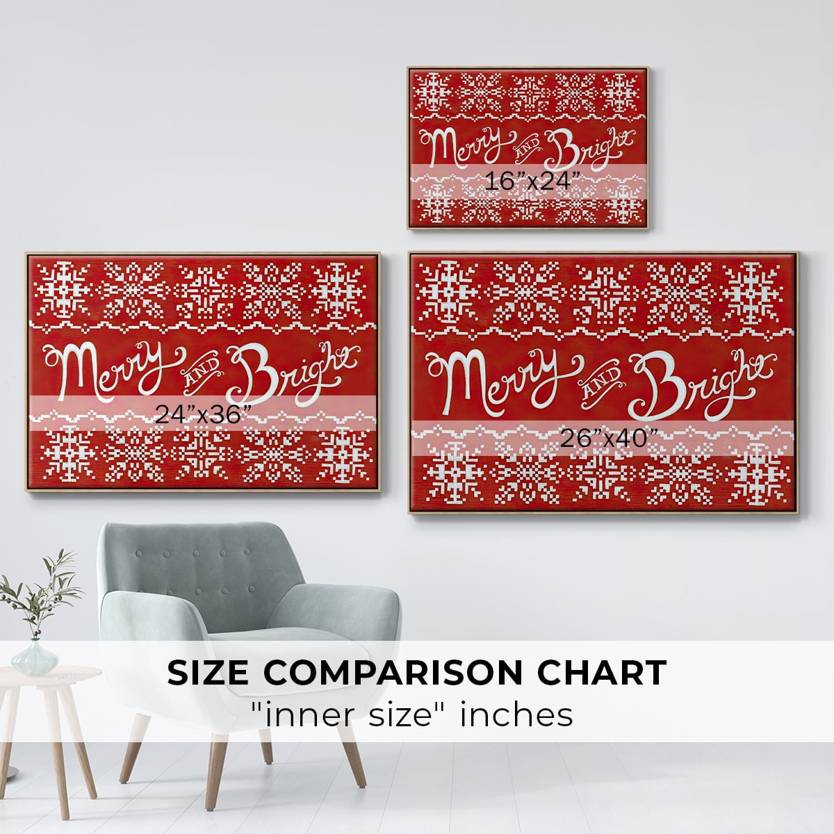Fair Isle Snowflake I - Framed Gallery Wrapped Holiday Canvas - 27 x 41 - Natural Wood Frame