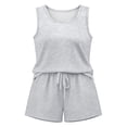 thumbnail image 3 of Women's Spring Summer Solid Two Piece Outfit Sleeveless Tank Top With Shorts Casual Lightweight Soft Comfortable Stylish Daily Wear Light Gray XXL, 3 of 3