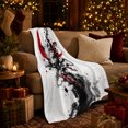 thumbnail image 3 of Japanese Kitsune Mask Ink-Splatter Art, Dramatic Artistic Scene, Warm Flannel Blanket for Home Library and Reading Nook, Art Lovers Housewarming Gift, Artistic Home Decor, 3 of 9