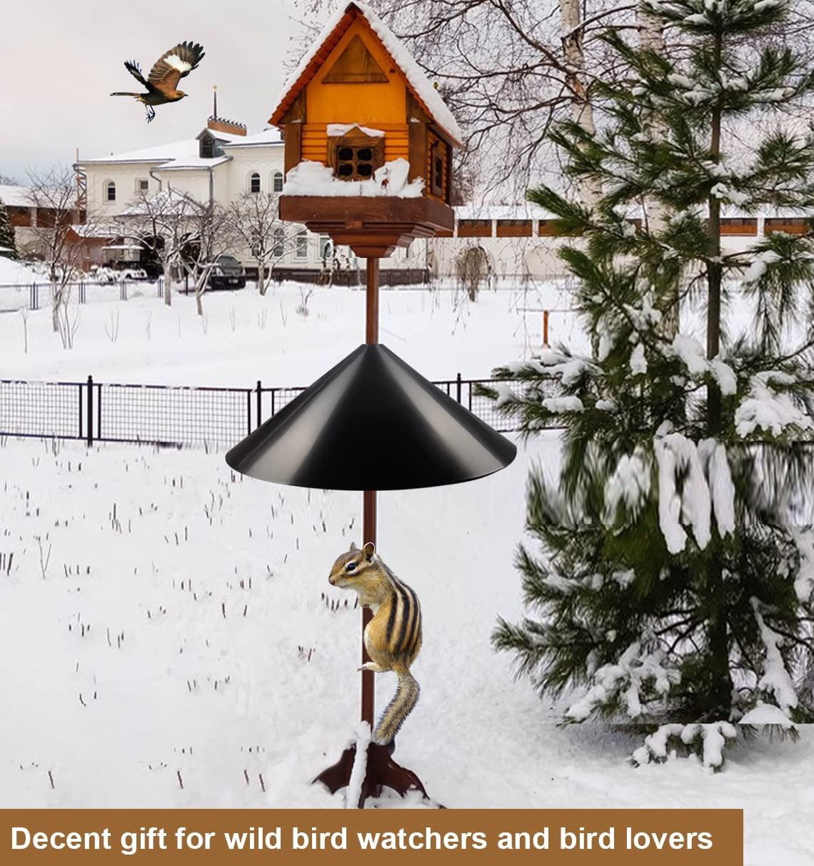 Squirrel Baffle for Bird Feeder Pole, Outside Pole Mount Bird House Guard for Outdoor Shepherd’s Hook, 19 Inch Diameter, 1 Pack