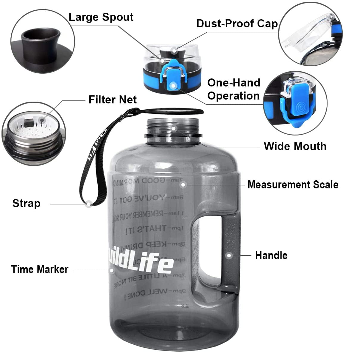NEW CAP Sports Gym Training Fitness MGE Water Bottle Jug 2.2L BPA Free 