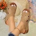 thumbnail image 2 of Womens Khaki PU Faux Leather Wedge Slide Sandals Comfortable Cushioned Footbed Casual Slip On Sandals Non Slip Summer Beach Shoes,Size 6.5, 2 of 8