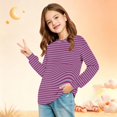 thumbnail image 4 of Girls Long Sleeve Crewneck Striped Print Pocket Top Casual Pullover Shirt Regular Fit Everyday Knit Tee for Kids, 4 of 6